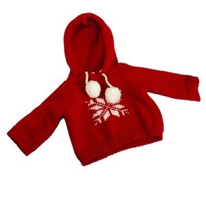 🐳 Teddy Bear Red Hooded Sweater with Snowflake Design